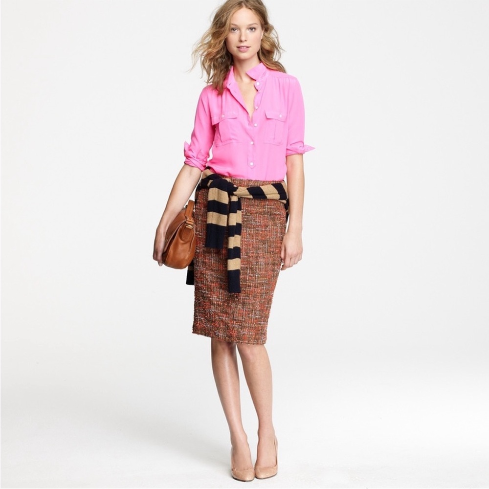 J.Crew The Pencil Skirt Brown Pink Tweed Size 8
